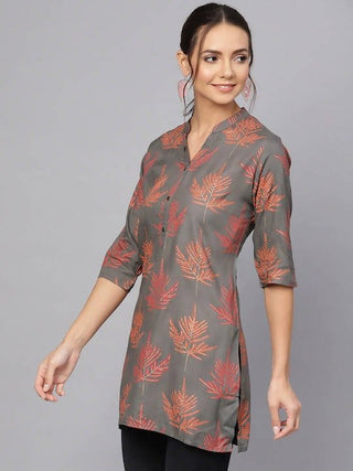 Anubhutee Charcoal Grey & Red Printed Straight Kurti - Distacart