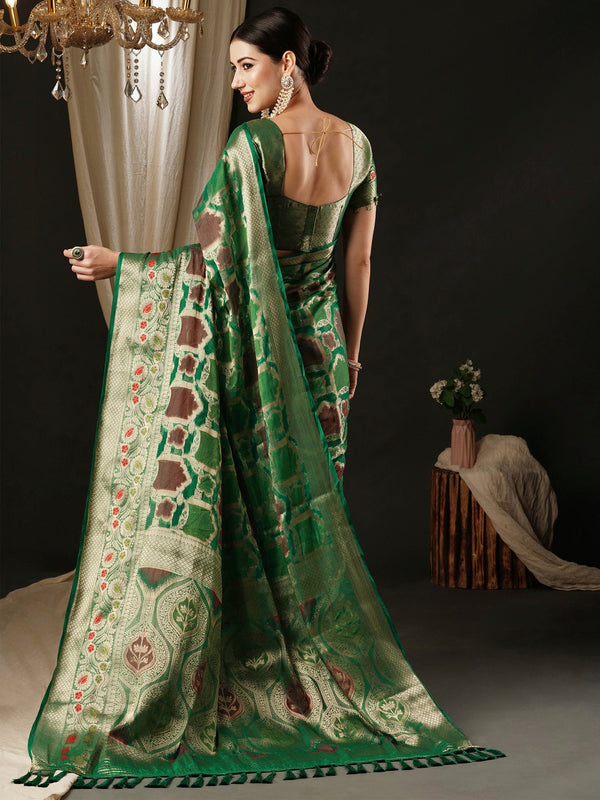 NOZ2TOZ Women's Organza Teal green Woven Design Designer Saree With Blouse Piece - Distacart