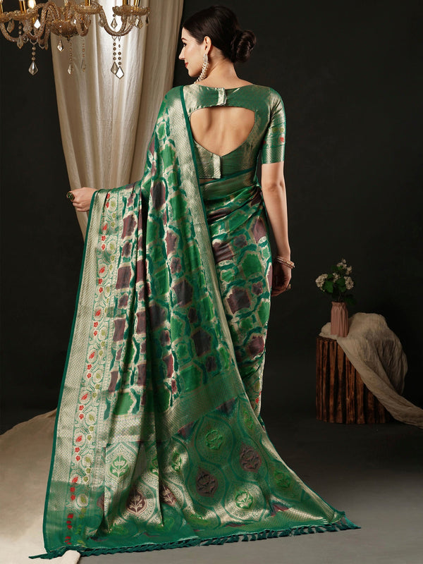 NOZ2TOZ Women's Organza Teal blue Woven Design Designer Saree With Blouse Piece - Distacart