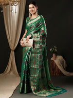 Thumbnail for NOZ2TOZ Women's Organza Teal blue Woven Design Designer Saree With Blouse Piece - Distacart