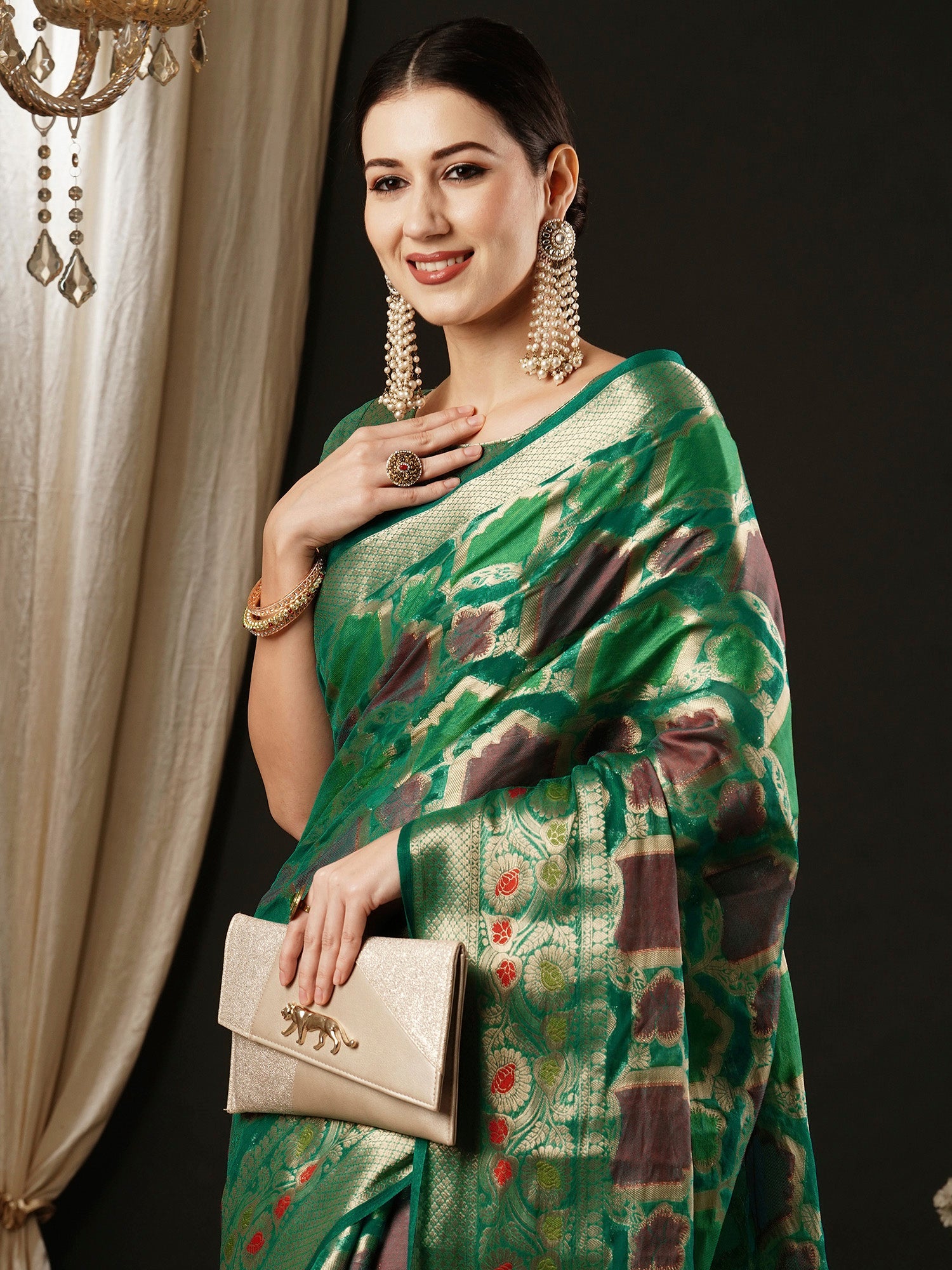 NOZ2TOZ Women's Organza Teal blue Woven Design Designer Saree With Blouse Piece - Distacart