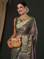 Thumbnail for NOZ2TOZ Women's Organza Sea Green Woven Design Designer Saree With Blouse Piece - Distacart