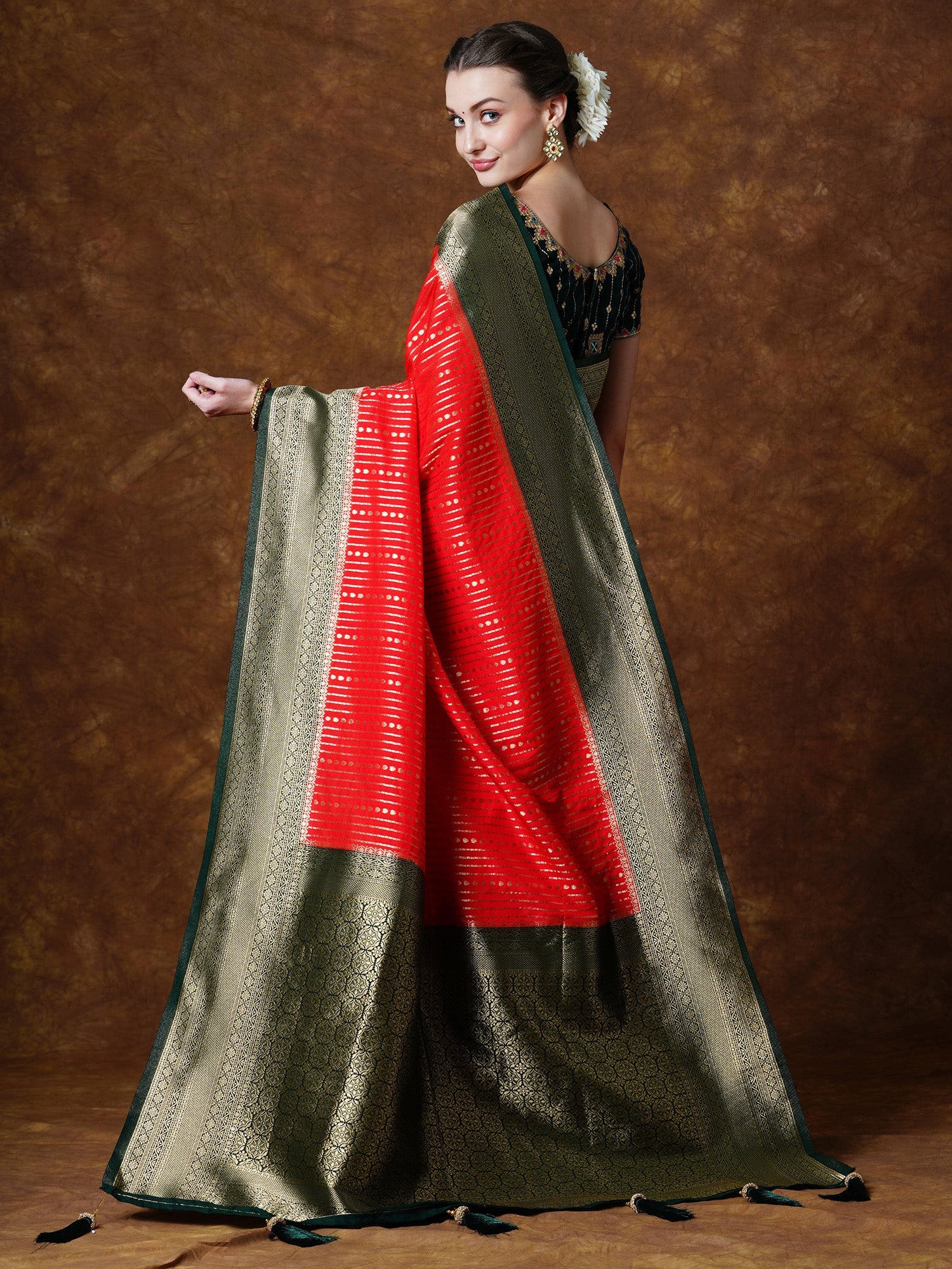 NOZ2TOZ Women's Georgette Red Woven Design Designer Saree With Blouse Piece - Distacart