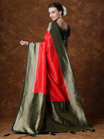 Thumbnail for NOZ2TOZ Women's Georgette Red Woven Design Designer Saree With Blouse Piece - Distacart