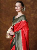 Thumbnail for NOZ2TOZ Women's Georgette Red Woven Design Designer Saree With Blouse Piece - Distacart
