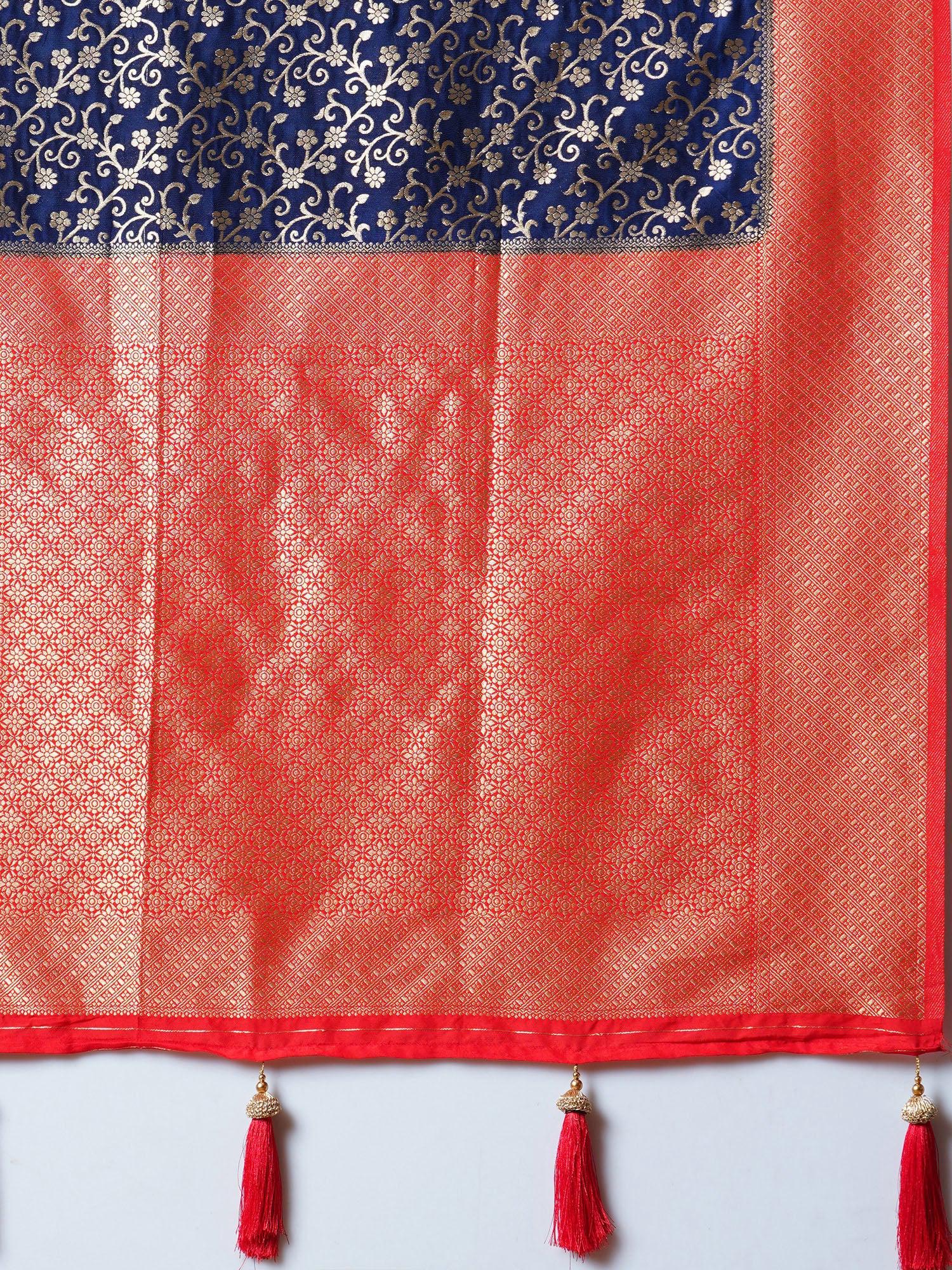 NOZ2TOZ Women's Georgette Navy Blue Woven Design Designer Saree With Blouse Piece - Distacart