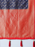 Thumbnail for NOZ2TOZ Women's Georgette Navy Blue Woven Design Designer Saree With Blouse Piece - Distacart