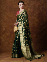 Thumbnail for NOZ2TOZ Women's Georgette Green Woven Design Designer Saree With Blouse Piece - Distacart