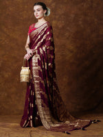 Thumbnail for NOZ2TOZ Women's Georgette Burgundy Woven Design Designer Saree With Blouse Piece - Distacart