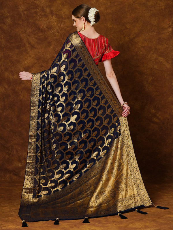 NOZ2TOZ Women's Georgette Navy Blue Woven Design Designer Saree With Blouse Piece - Distacart