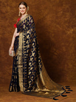 Thumbnail for NOZ2TOZ Women's Georgette Navy Blue Woven Design Designer Saree With Blouse Piece - Distacart