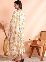 Thumbnail for Ode by House of Pataudi Thread Work Pure Cotton Anarkali Kurta with Trousers & Dupatta - Distacart