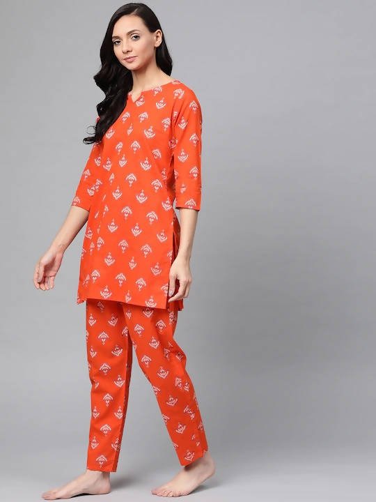 Anubhutee Orange & White Cotton Printed Night suit - Distacart