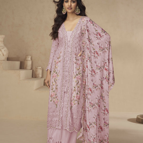 Anaita Rani-Pink Chinon Readymade Suit with Embroidery Sequence Work - Distacart