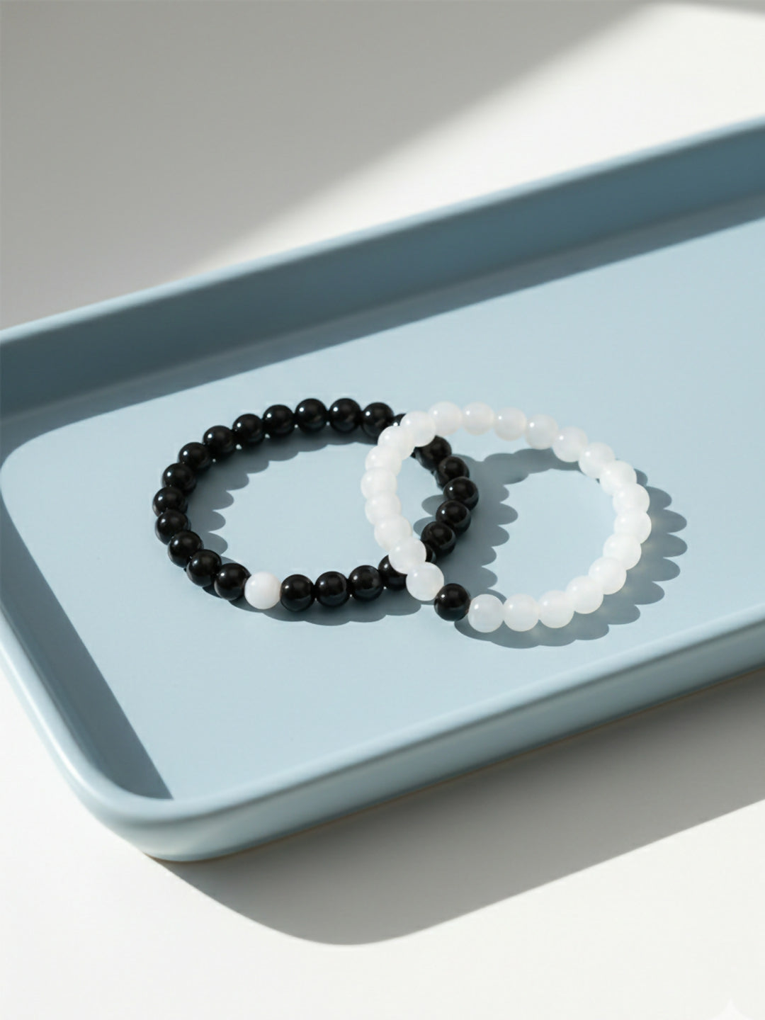 NVR Unisex Set of 2 Black & White crystal beaded Bracelet - Distacart