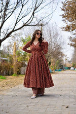 Thumbnail for Jyoti Fashion Women's Brown Cotton Silk Heavy Digital Printed Kurta Plazo Set - Distacart