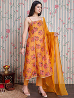 Thumbnail for Ode by House of Pataudi Printed Pure Cotton Anarkali Kurta with Trousers & With Dupatta - Distacart