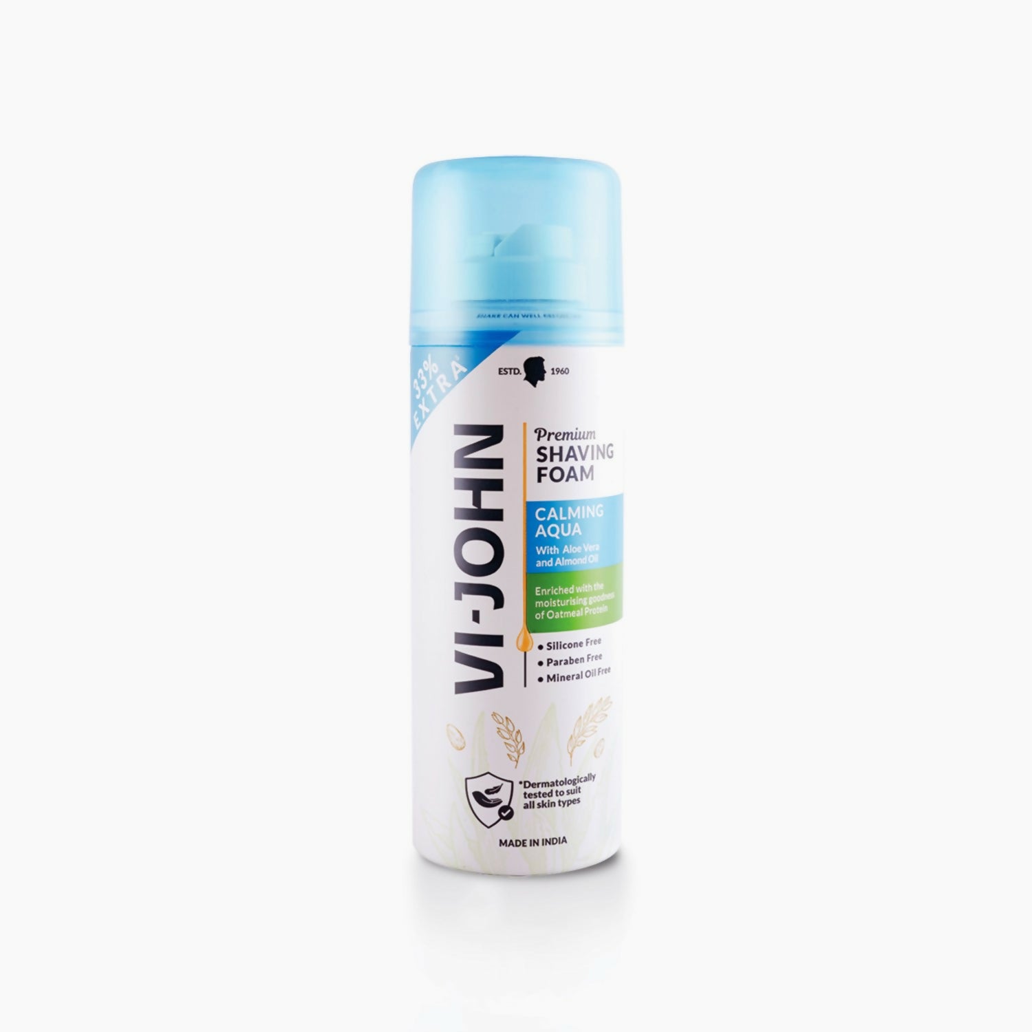 VI-JOHN Dermatologically Tested Premium Claming Aqua Shaving Foam Enriched with Aloevera & Almond Oil Free From Silicone, Paraben & Mineral Oil - Distacart