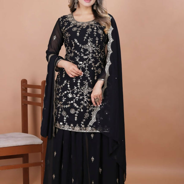 Teeya Creation Black Color Faux Georgette Embroidery Work Wedding Wear Palazzo Set - Distacart