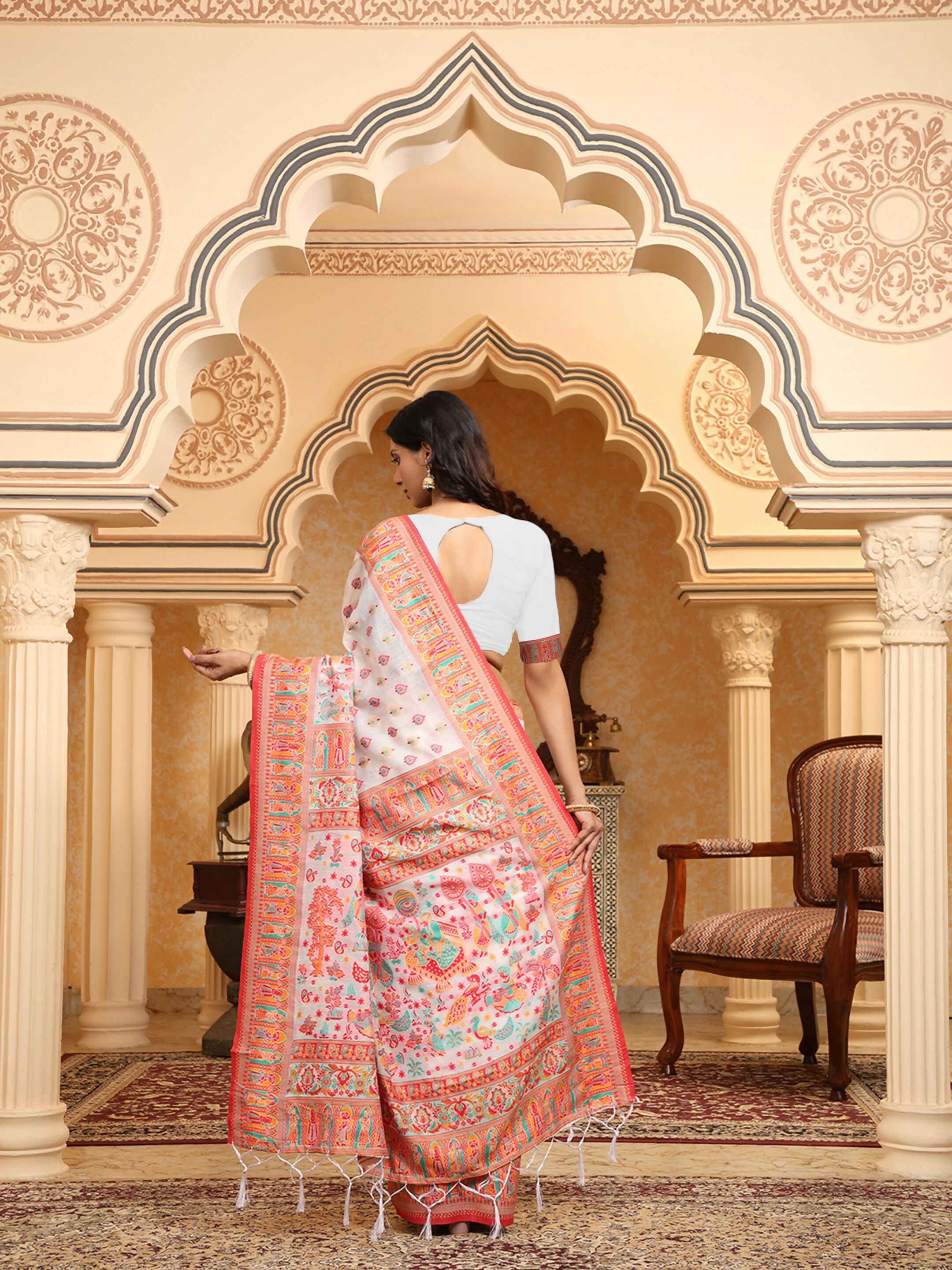 Astita Linen Cotton(Woven Work) Multicolour Saree