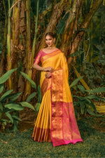 Thumbnail for Jyoti Fashion Women's Yellow Kanjivaram Silk Zari Woven Saree with Blouse - Distacart