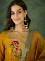 Thumbnail for The52 Mustard Women's Beautiful Rayon Fabric Embroidered Work Straight Kurta, Pant and Dupatta Set - Distacart
