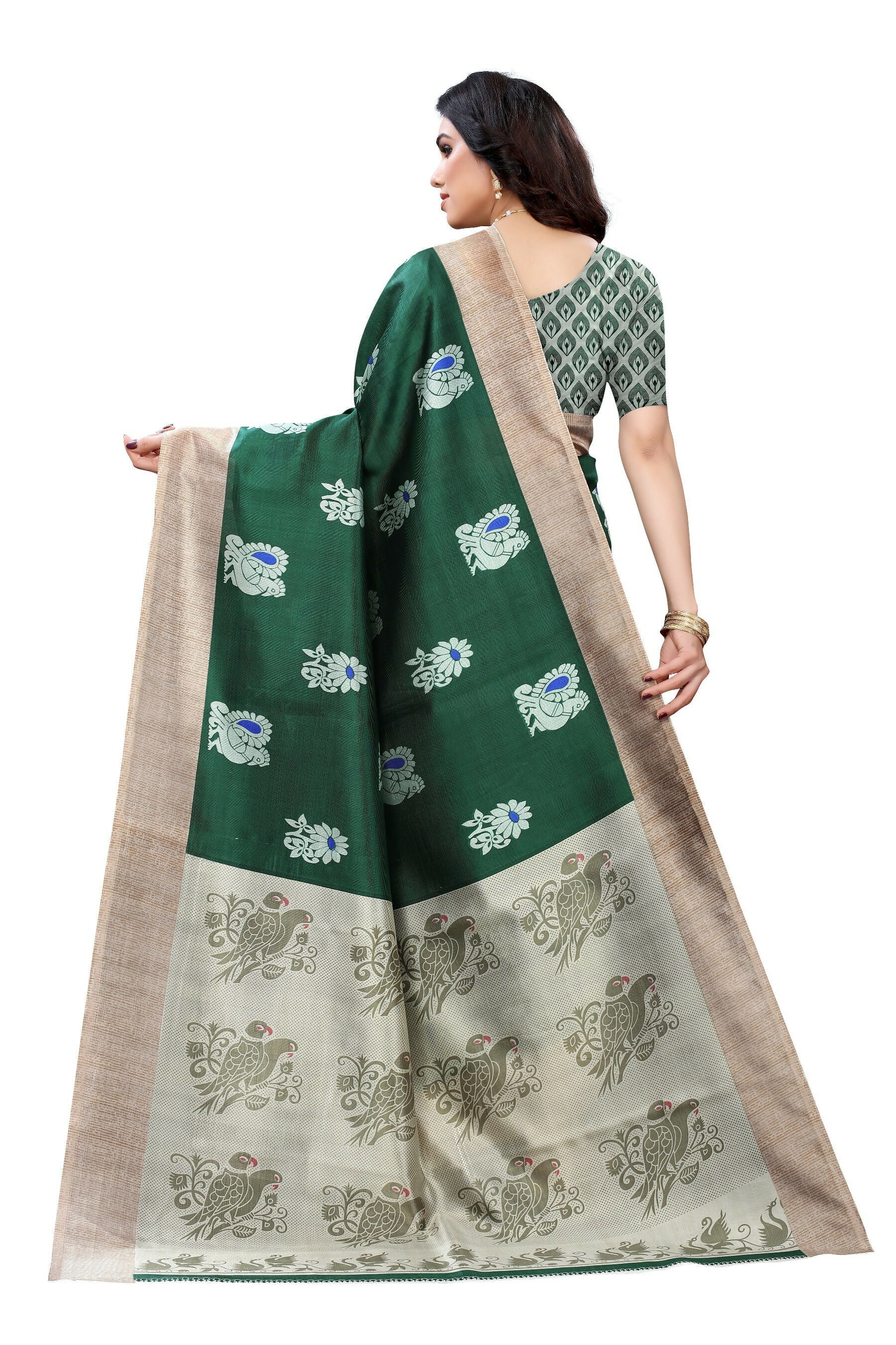 Vamika Green Printed Art Silk Saree - Distacart