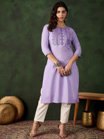 Thumbnail for Sangria Embroidered Pure Cotton Straight Kurta