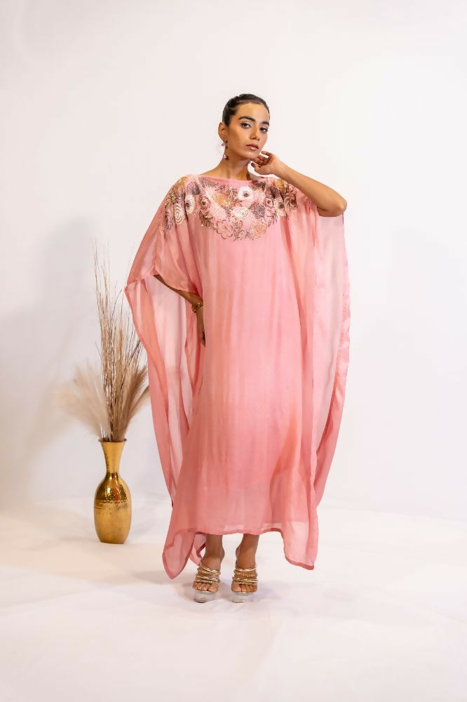 Timaraa Blush Pink Sequined & Beaded Kaftan Dress - Dista