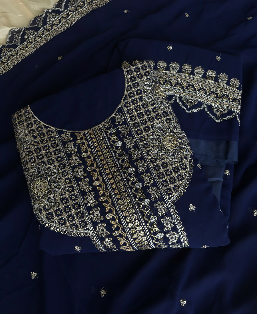 KC New Georgette Short Salwar Kameez Pakistani Style Navy Blue - Dista
