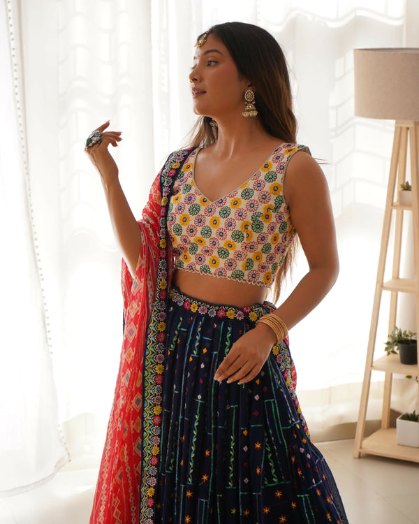 Joban Fashion Multicolor Lehenga Georgette Coding Dori with Sequence with Rivet Moti