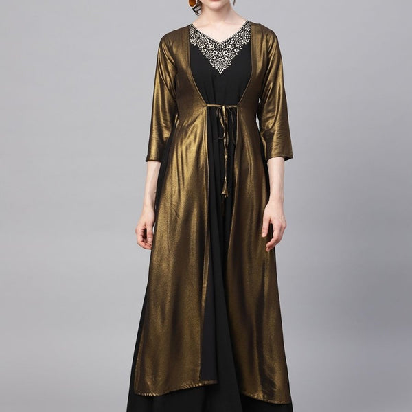 Ahalyaa Women's Black Crepe Dress with Attached Jacket - Distacart