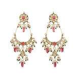 Thumbnail for Nuyug 22K Gold Plated Crescent Kundan Drop Pink Stone Chandbali Earrings