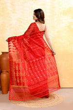 Thumbnail for Piyari Fashion Women's Red Embellished Cotton Blend Jamdani Saree - Distacart