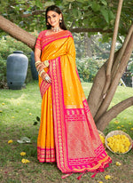 Thumbnail for Anaita Yellow Silk Saree With Blouse Piece - Distacart