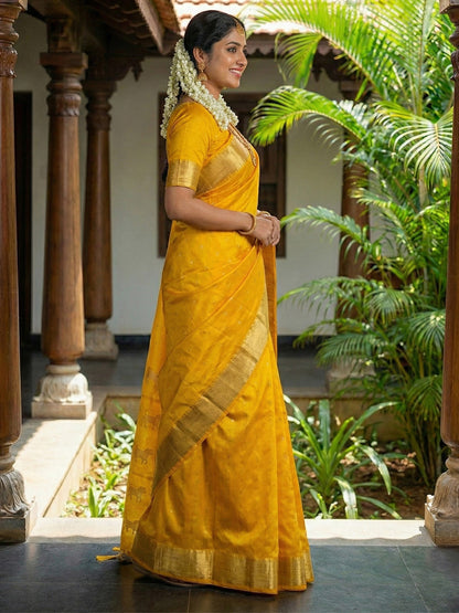 Anaita Yellow Silk Saree With Blouse Piece - Distacart