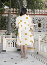 Thumbnail for Miravan Women's Polka Dot Printed Pure Cotton Yellow Loose Fit A-Line Tiered Dress - Distacart