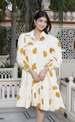 Thumbnail for Miravan Women's Polka Dot Printed Pure Cotton Yellow Loose Fit A-Line Tiered Dress - Distacart