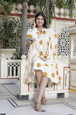 Thumbnail for Miravan Women's Polka Dot Printed Pure Cotton Yellow Loose Fit A-Line Tiered Dress - Distacart