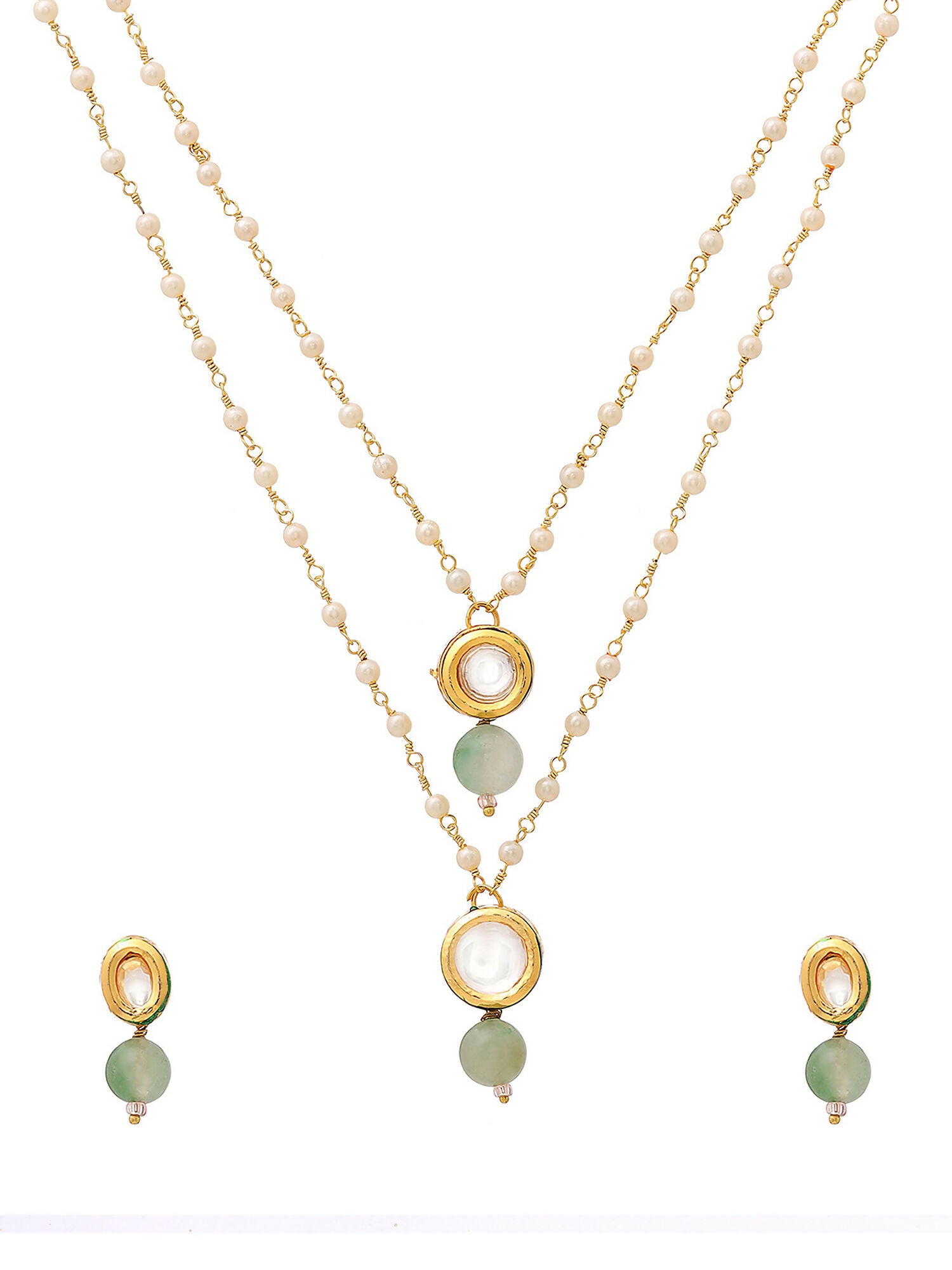 Ruby Raang Green Aventurine & Kundan Necklace with Studs