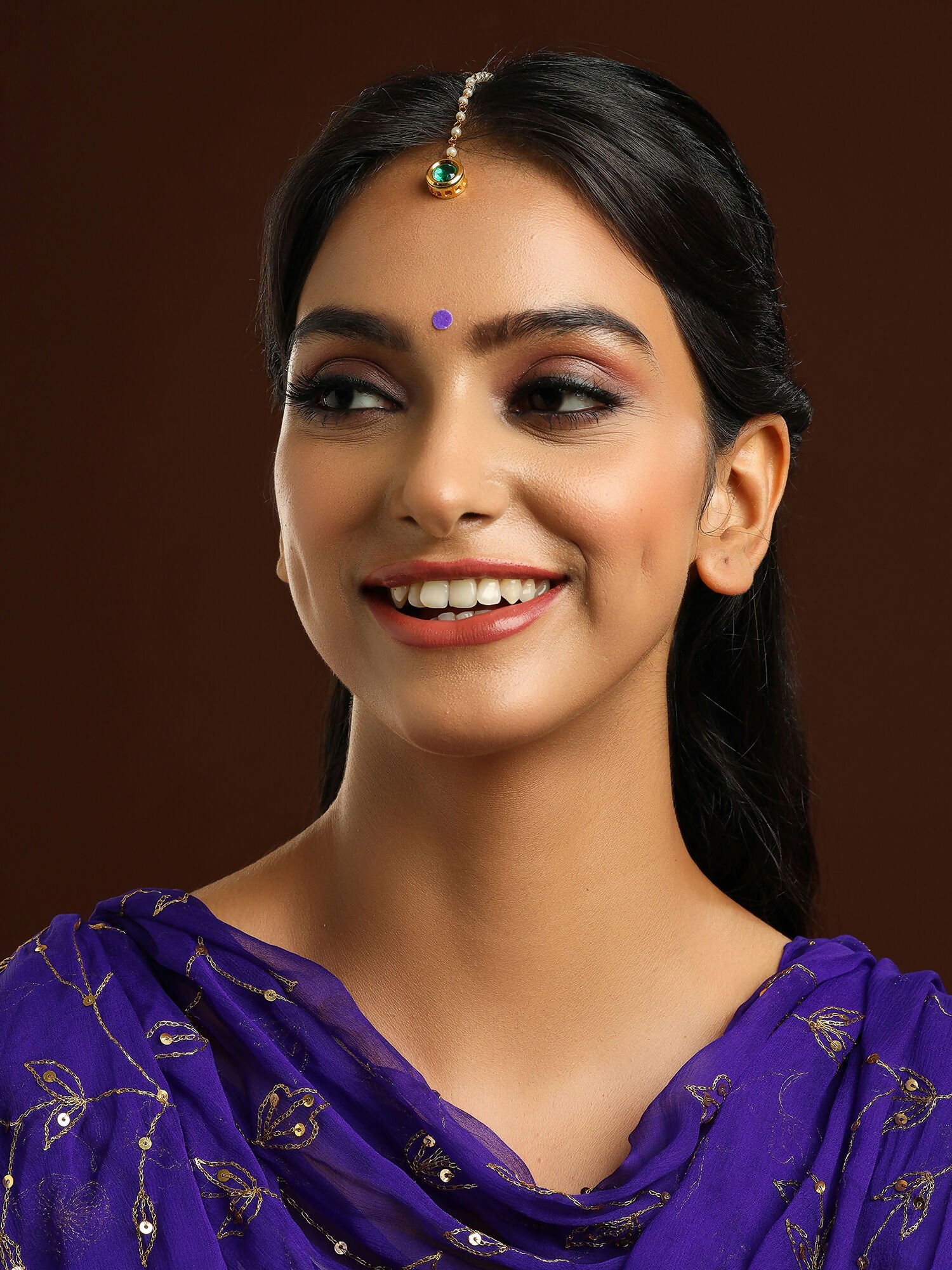 Ruby Raang Green Meenakari Kundan Maang Tikka