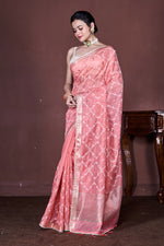 Thumbnail for Morchari Peach Cotton Chanderi Embroidery Saree Unstitched Blouse