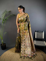 Thumbnail for Joban Fashion Meenakari Mehendi Green Woven Soft Silk Saree