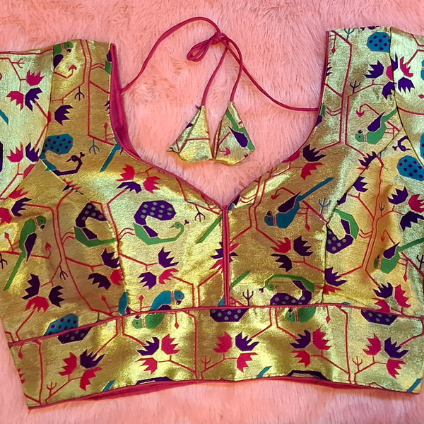 Kia Fashions Hot Pink Jacquard Weave Multi Color Paithani Readymade Blouse - Distacart