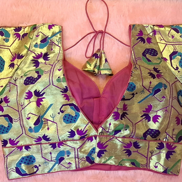Kia Fashions Magenta Jacquard Weave Multi Color Paithani Readymade Blouse - Distacart