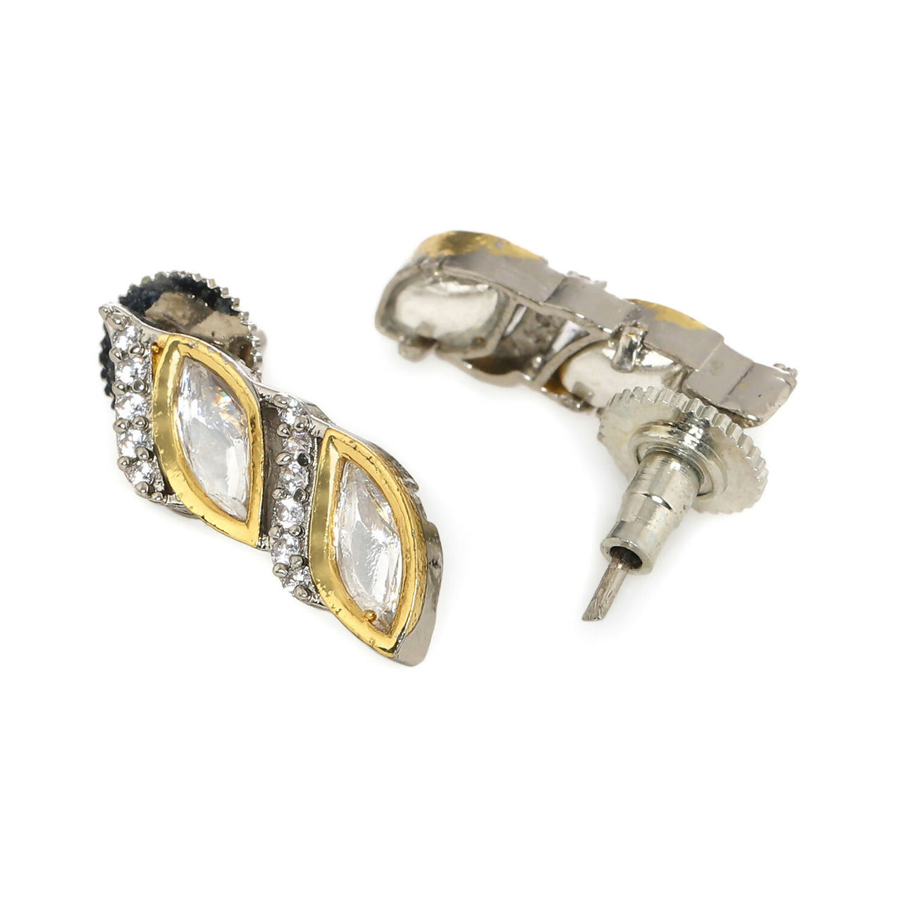 Boat Shaped Earrings with Diamond in Gold (Silver) - Ruby Raang - Distacart