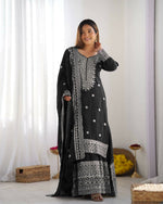 Thumbnail for Joban Fashion Black Kurta Set Silk Sequins , Zari, Coding & Thread Embroidered work - Distacart