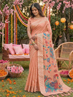 Thumbnail for Shree Shyam Fashion Peach Linen Cotton Saree - Distacart