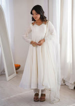 Thumbnail for Lehenga Mart Designer Anarkali Suit With Kurta, Pant, Dupatta For Women-White - Distacart