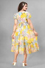 Thumbnail for Preksha Creation New Georgette Floral Print Women Yellow Gown - Distacart